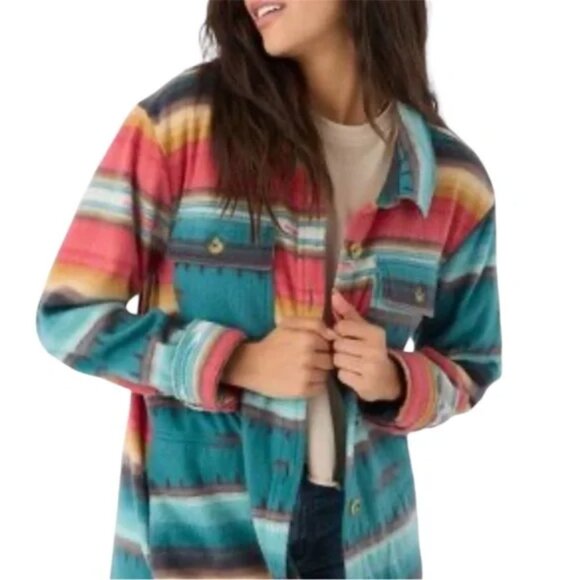 O’Neill Collins Oversized Super Fleece Tribal Flannel Shacket Size L NWT - Picture 1 of 16